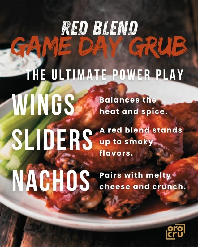 🍷🏈 Red Blend + Game Day Grub = Winning Combo

A smooth red blend with rich fruit and soft tannins is the perfect match for game day eats.

Who are you repping on Sunday?

Cheer on with every sip and bite. Sip. Snack. Celebrate.

#superbowl
#superbowl2026
#seahawks
#patriots
#wawine
#redwine
#wine
#winedown
#winepairings🍷

See link in bio or email wine@orocru.com to connect with us!
